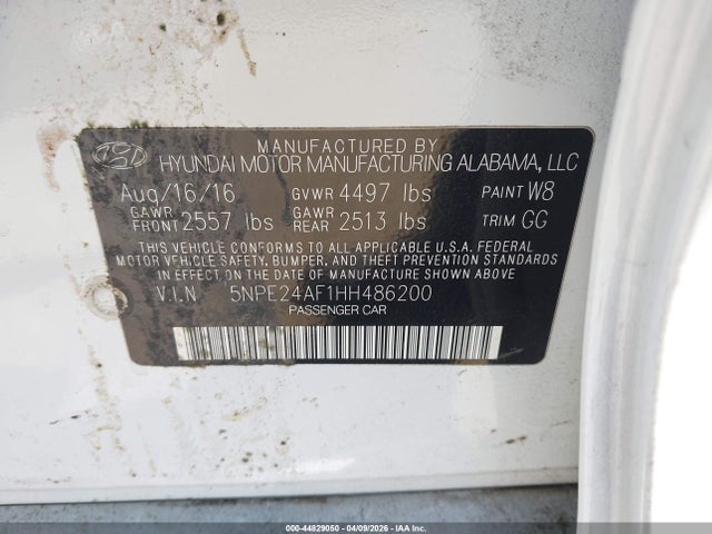 Продаж на аукціоні авто 2017 Hyundai Sonata Se, vin: 5NPE24AF1HH486200, номер лоту: 44829050