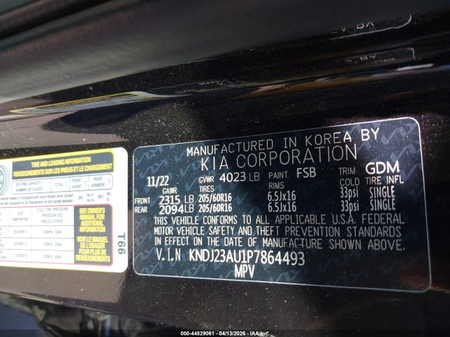 Aukcja sprzedaży 2023 Kia Soul Lx, vin: KNDJ23AU1P7864493, numer aukcji: 44829061