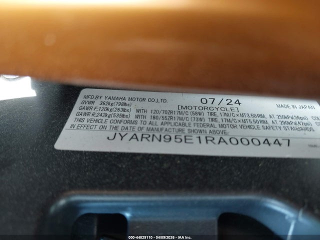 Продажа на аукционе авто 2024 Yamaha Mt09 Sp, vin: JYARN95E1RA000447, номер лота: 44829110