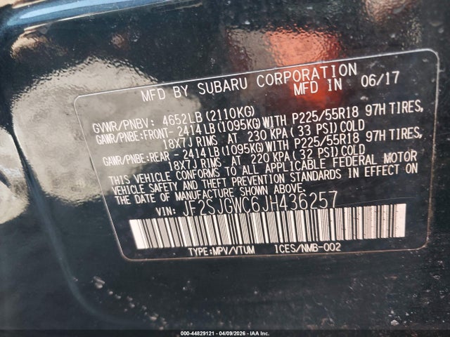 44829121 :رقم المزاد ، JF2SJGWC6JH436257 vin ، 2018 Subaru Forester 2.0xt Touring مزاد بيع