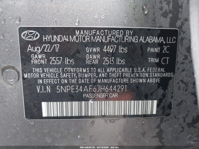 Aukcja sprzedaży 2018 Hyundai Sonata Sel, vin: 5NPE34AF6JH644291, numer aukcji: 44829130