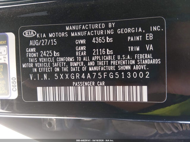 Aukcja sprzedaży 2015 Kia Optima Sx, vin: 5XXGR4A75FG513002, numer aukcji: 44829141