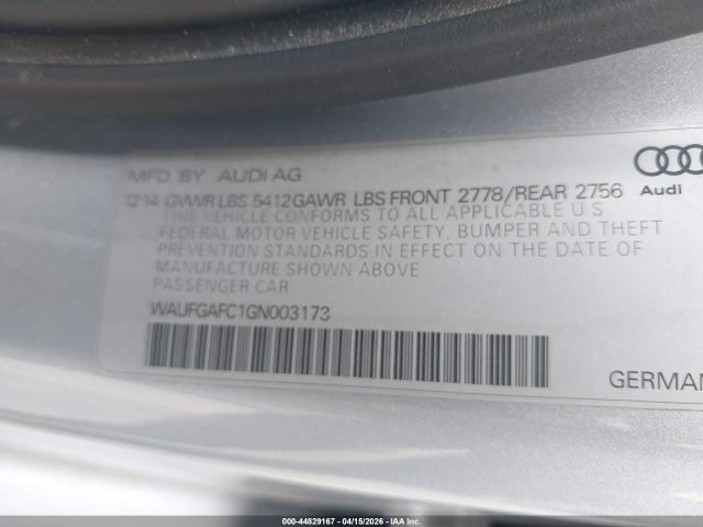 Aukcja sprzedaży 2016 Audi A6 3.0t Premium Plus, vin: WAUFGAFC1GN003173, numer aukcji: 44829167