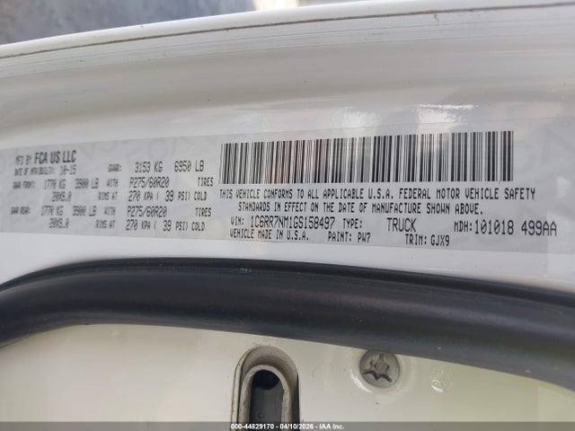 Продаж на аукціоні авто 2016 Ram 1500 Laramie, vin: 1C6RR7NM1GS158497, номер лоту: 44829170