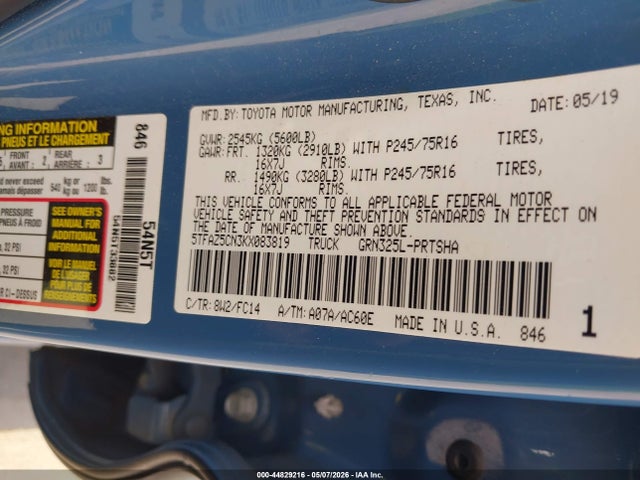 5TFAZ5CN3KX083819 Toyota Tacoma Sr5 V6