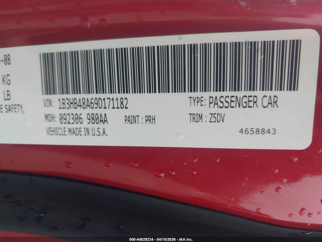 44829234 :رقم المزاد ، 1B3HB48A69D171182 vin ، 2009 Dodge Caliber Sxt مزاد بيع