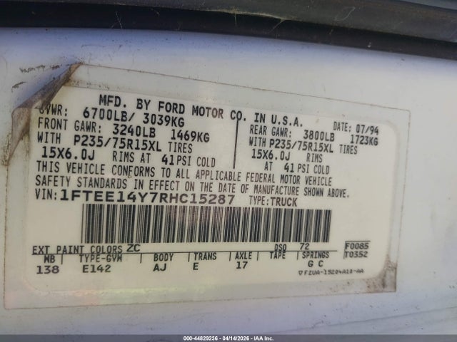 1994 FORD ECONOLINE 1FTEE14Y7RHC15287 Photo 8