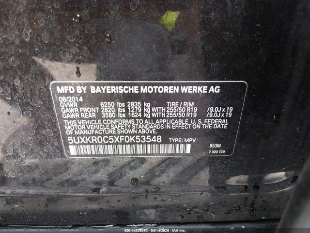 2015 Bmw X5 Xdrive35i მანქანა იყიდება აუქციონზე, vin: 5UXKR0C5XF0K53548, აუქციონის ნომერი: 44829263