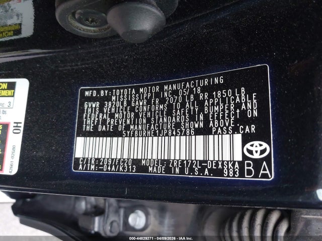 5YFBURHE1JP845786 Toyota COROLLA SE