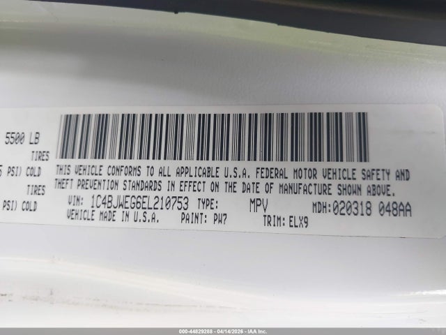 44829288 :رقم المزاد ، 1C4BJWEG6EL210753 vin ، 2014 Jeep Wrangler Unlimited Polar Edition مزاد بيع