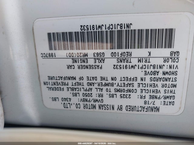 2018 Nissan Rogue Sport Sv მანქანა იყიდება აუქციონზე, vin: JN1BJ1CP1JW191532, აუქციონის ნომერი: 44829297