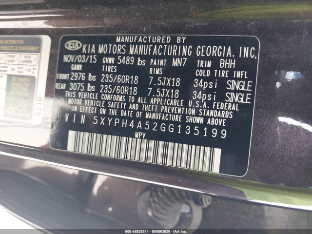 Продаж на аукціоні авто 2016 Kia Sorento 3.3l Ex, vin: 5XYPH4A52GG135199, номер лоту: 44829311