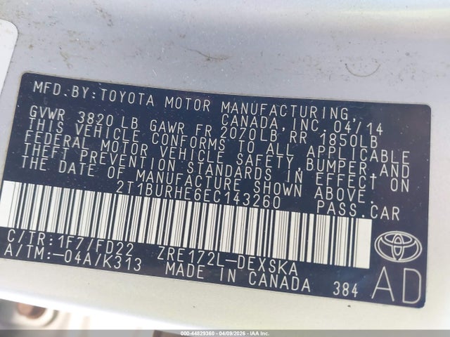 Toyota Corolla S Plus 2014 2T1BURHE6EC143260 Image 9