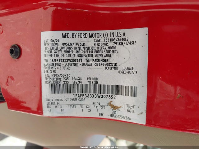 2003 FORD FOCUS 1FAFP383X3W307852 Photo 8