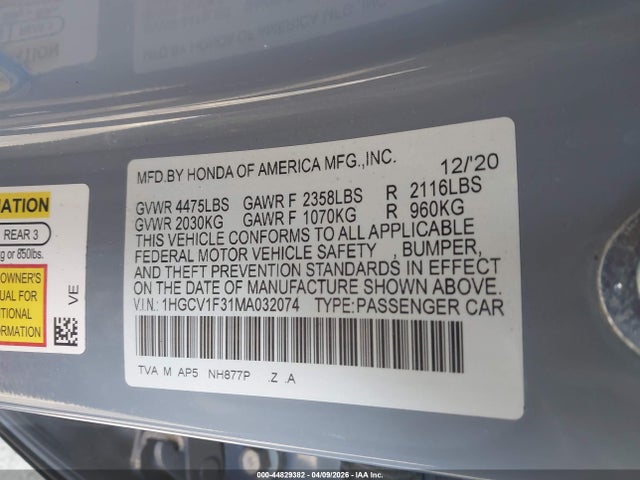 1HGCV1F31MA032074 Honda Accord Sport