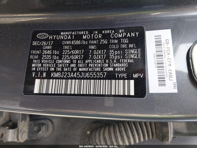 2018 HYUNDAI TUCSON KM8J23A45JU655357 Photo 8