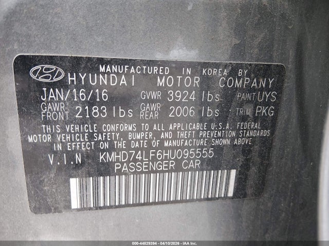 KMHD74LF6HU095555 Hyundai ELANTRA SE