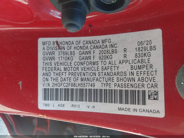 Honda Civic Sport 2020 2HGFC2F88LH557749 Image 9