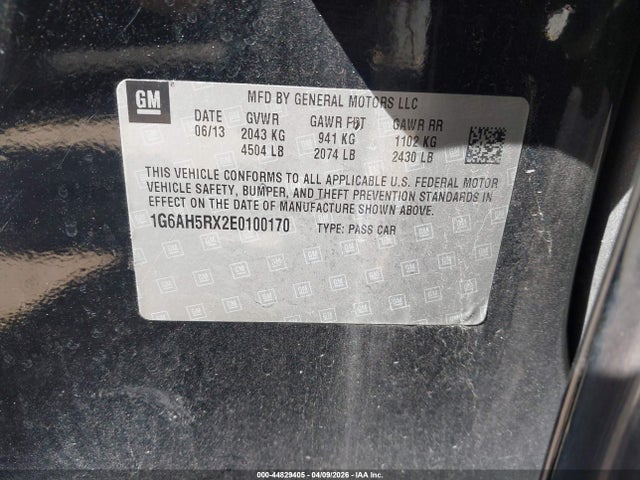 44829405 :رقم المزاد ، 1G6AH5RX2E0100170 vin ، 2014 Cadillac Ats Luxury مزاد بيع