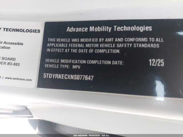 Aukcja sprzedaży 2025 Toyota Sienna Xle 8 Passenger, vin: 5TDYRKEC0SS272720, numer aukcji: 44829406
