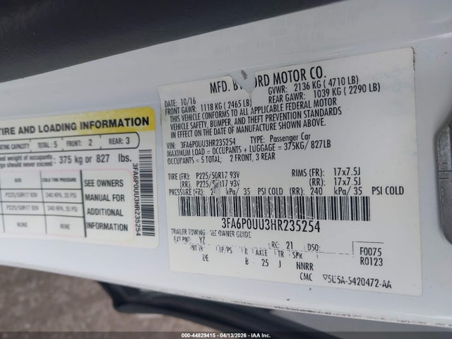 Ford Fusion Hybrid S 2017 3FA6P0UU3HR235254 Image 9