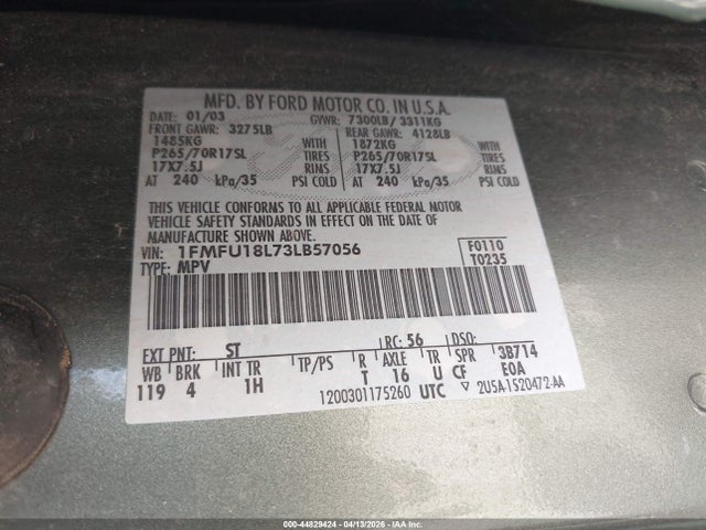 2003 FORD EXPEDITION 1FMFU18L73LB57056 Photo 8