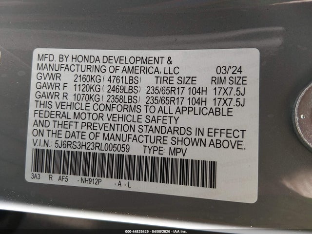 5J6RS3H23RL005059 Honda Cr-v Lx 2wd