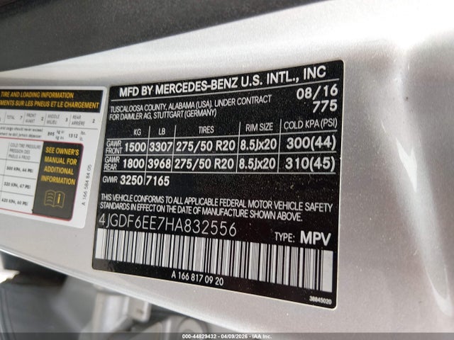 Продаж на аукціоні авто 2017 Mercedes-benz Gls 450 4matic, vin: 4JGDF6EE7HA832556, номер лоту: 44829432