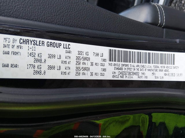 44829456 :رقم المزاد ، 1D4SE5GT2BC594652 vin ، 2011 Dodge Durango Citadel مزاد بيع
