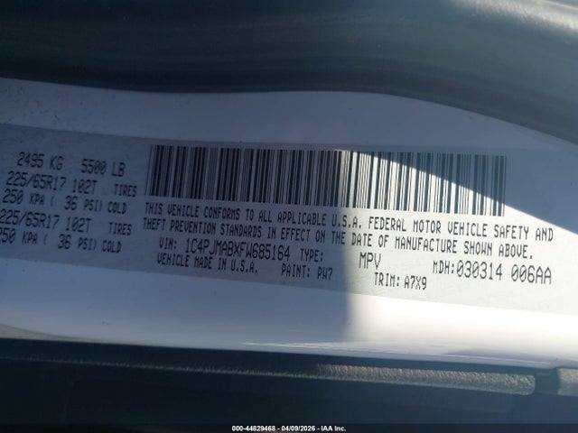 44829468 :رقم المزاد ، 1C4PJMABXFW685164 vin ، 2015 Jeep Cherokee Sport مزاد بيع
