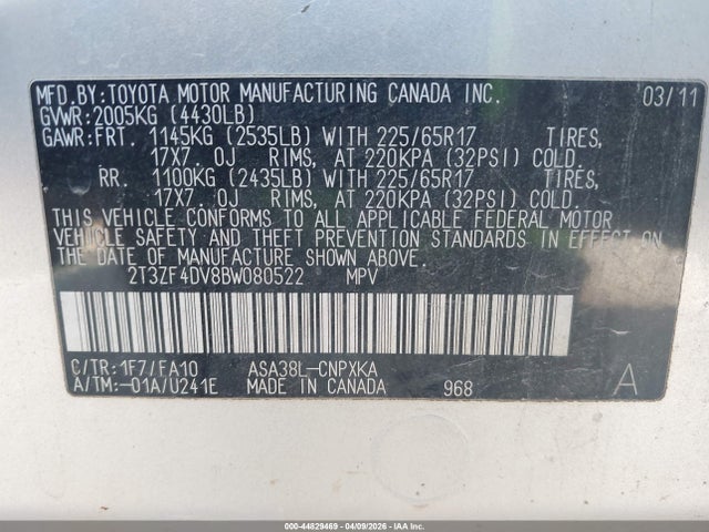 2011 TOYOTA RAV4 2T3ZF4DV8BW080522 Photo 8