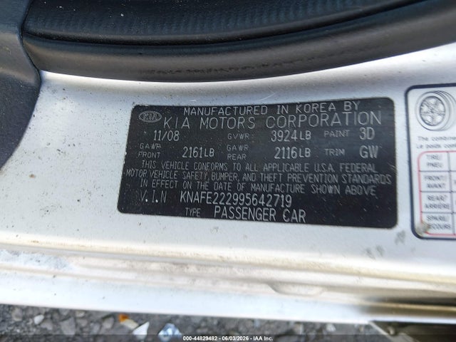 Aukcja sprzedaży 2009 Kia Spectra Ex, vin: KNAFE222995642719, numer aukcji: 44829482