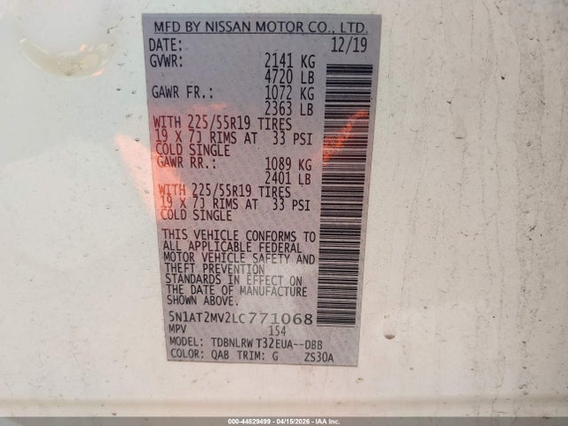 5N1AT2MV2LC771068 Nissan Rogue Sl Intelligent Awd