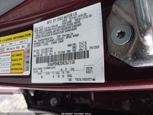 Продажа на аукционе авто 2013 Ford Fusion Se, vin: 3FA6P0HR2DR267550, номер лота: 44829537