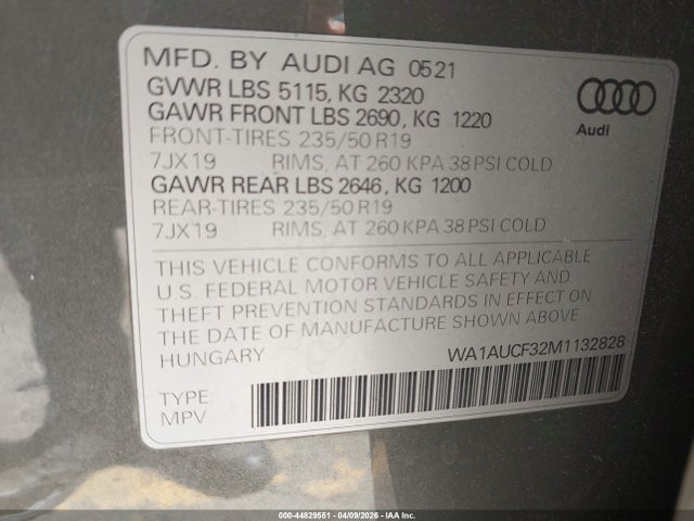 Продажа на аукционе авто 2021 Audi Q3 Premium 40 Tfsi Quattro Tiptronic, vin: WA1AUCF32M1132828, номер лота: 44829551