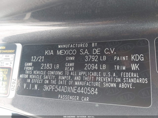 Продажа на аукционе авто 2022 Kia Forte Gt-line, vin: 3KPF54ADXNE440584, номер лота: 44829560