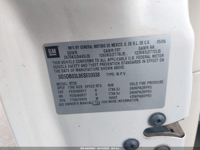 Aukcja sprzedaży 2006 Buick Rendezvous Cx, vin: 3G5DB03L86S659938, numer aukcji: 44829563
