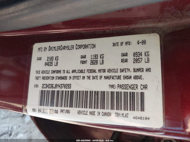 44829565 :رقم المزاد ، 2C3HD36J8YH370293 vin ، 2000 Chrysler Concorde Lxi مزاد بيع