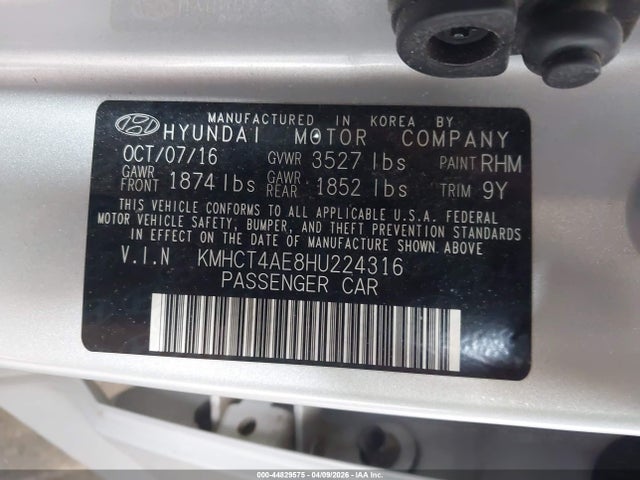KMHCT4AE8HU224316 Hyundai Accent Value Edition