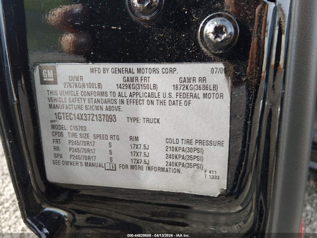 Продажа на аукционе авто 2007 Gmc Sierra 1500 Classic Work, vin: 1GTEC14X37Z137093, номер лота: 44829585