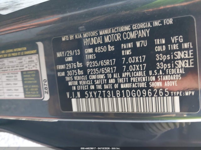 2013 HYUNDAI SANTA FE 5XYZT3LB1DG096265 Photo 8