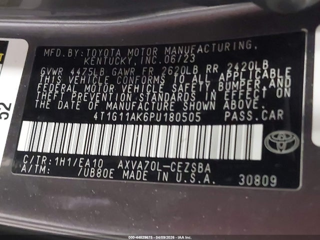 Продаж на аукціоні авто 2023 Toyota Camry Se, vin: 4T1G11AK6PU180505, номер лоту: 44829675