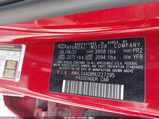 2022 Hyundai Elantra Sel მანქანა იყიდება აუქციონზე, vin: KMHLS4AG8NU227295, აუქციონის ნომერი: 44829683