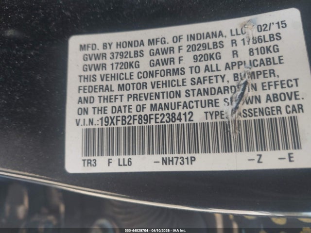 19XFB2F89FE238412 Honda CIVIC EX