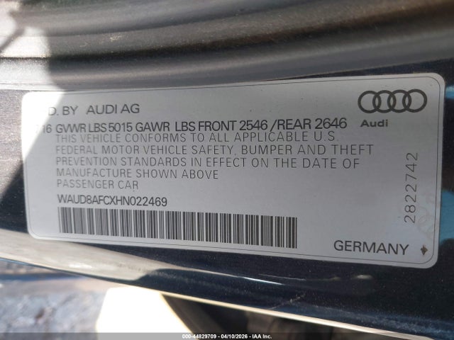 Aukcja sprzedaży 2017 Audi A6 2.0t Premium, vin: WAUD8AFCXHN022469, numer aukcji: 44829709