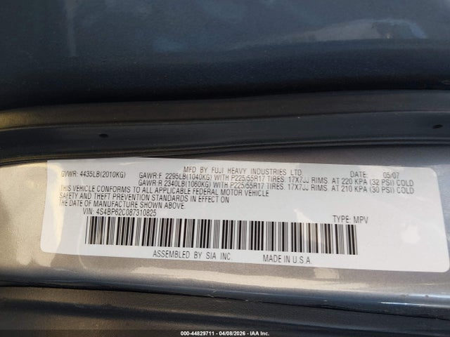 Aukcja sprzedaży 2008 Subaru Outback 2.5i Limited/2.5i Limited L.l. Bean Edition, vin: 4S4BP62C087310825, numer aukcji: 44829711