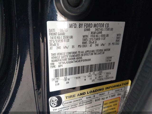 Продаж на аукціоні авто 2016 Ford Expedition Limited, vin: 1FMJU2AT4GEF05920, номер лоту: 44829712