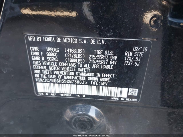 3CZRU6H55GM738635 Honda HR-V EX