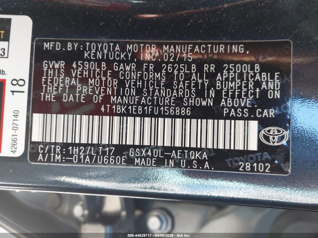 4T1BK1EB1FU156886 Toyota Avalon Xle Touring