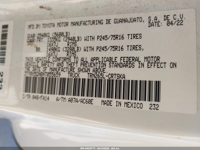 Toyota Tacoma Sr 2022 3TYRX5GN8NT055659 Image 9